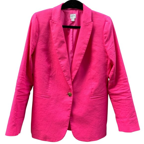J. Crew Womens Hot Pink Linen Cotton Blazer Size 10 - Picture 2 of 14
